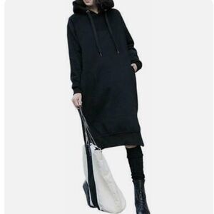 NUTEXROL Long Fleece Hooded‎ Sweatshirt Dressing Black Size Small